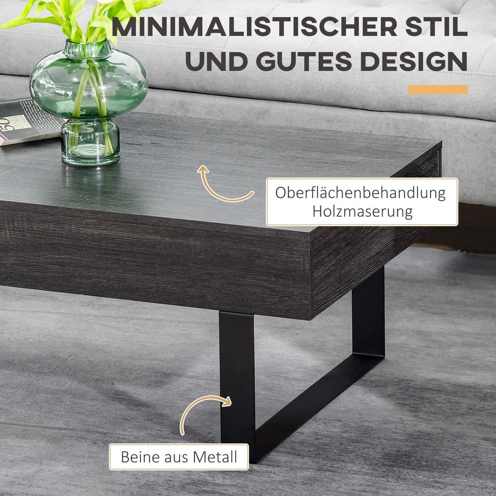 Tavolino da Salotto Moderno con Cassetto e Telaio in Metallo Grigio Scuro 110 x 60 x 40 cm Tavolo da Caffè per Soggiorno