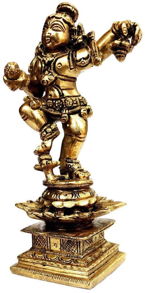 Statua in ottone raffigurante Krishna che danza, altezza 5 pollici, realizzata a mano