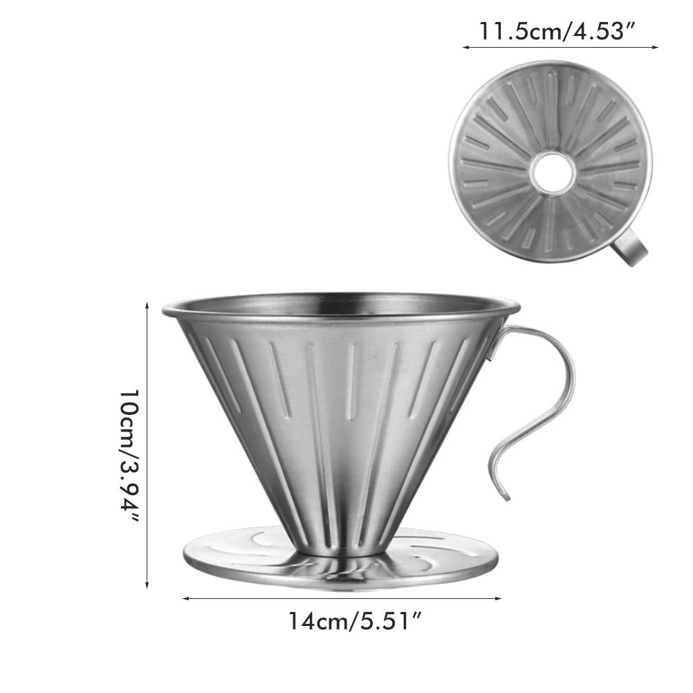 Tazza filtro in acciaio inossidabile, filtro per caffè riutilizzabile, forma conica