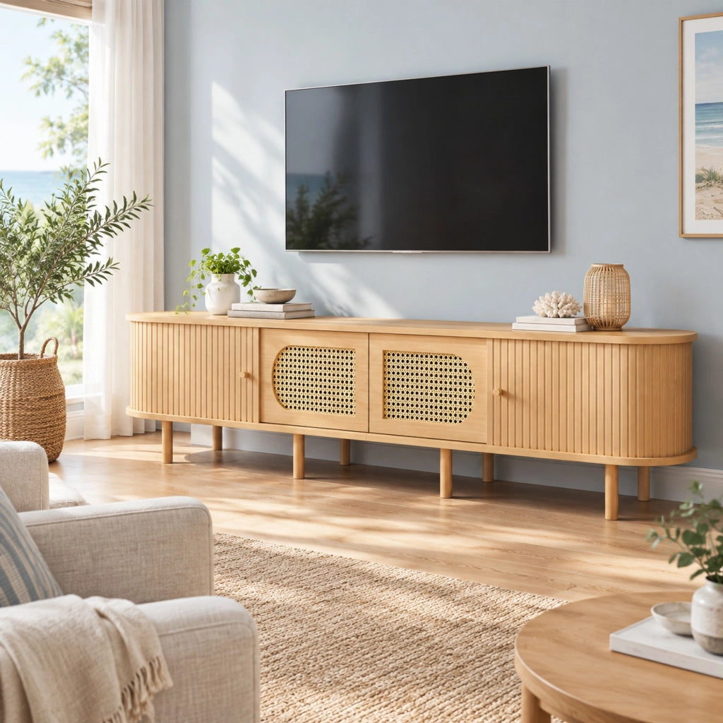 Mobile porta TV in MDF effetto legno naturale 180 x 40 x 40 cm