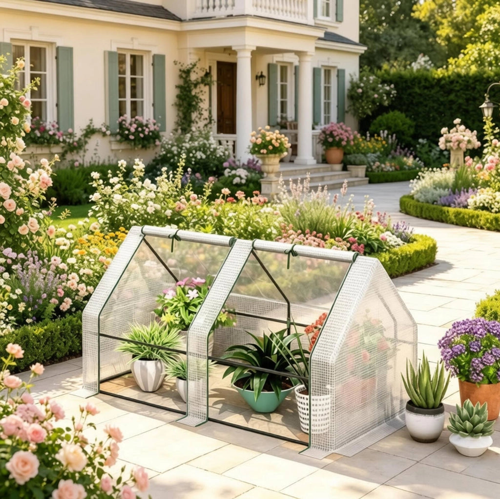 Mini serra da giardino 180 x 90 x 90 cm con 2 finestre, bianca