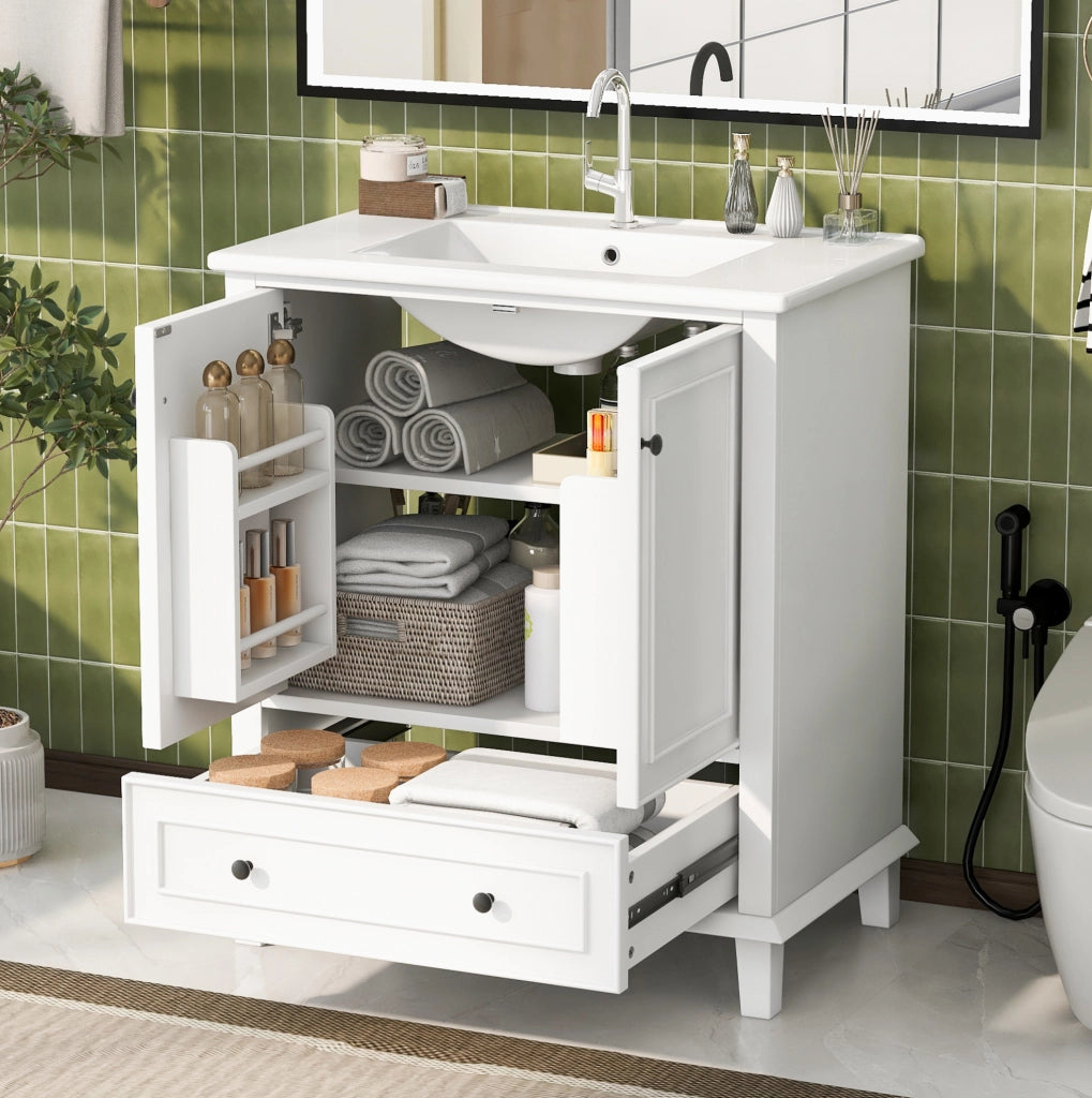 Mobile sottolavabo 76x46x87 cm bianco, MDF e ceramica, con piedini, 2 ante