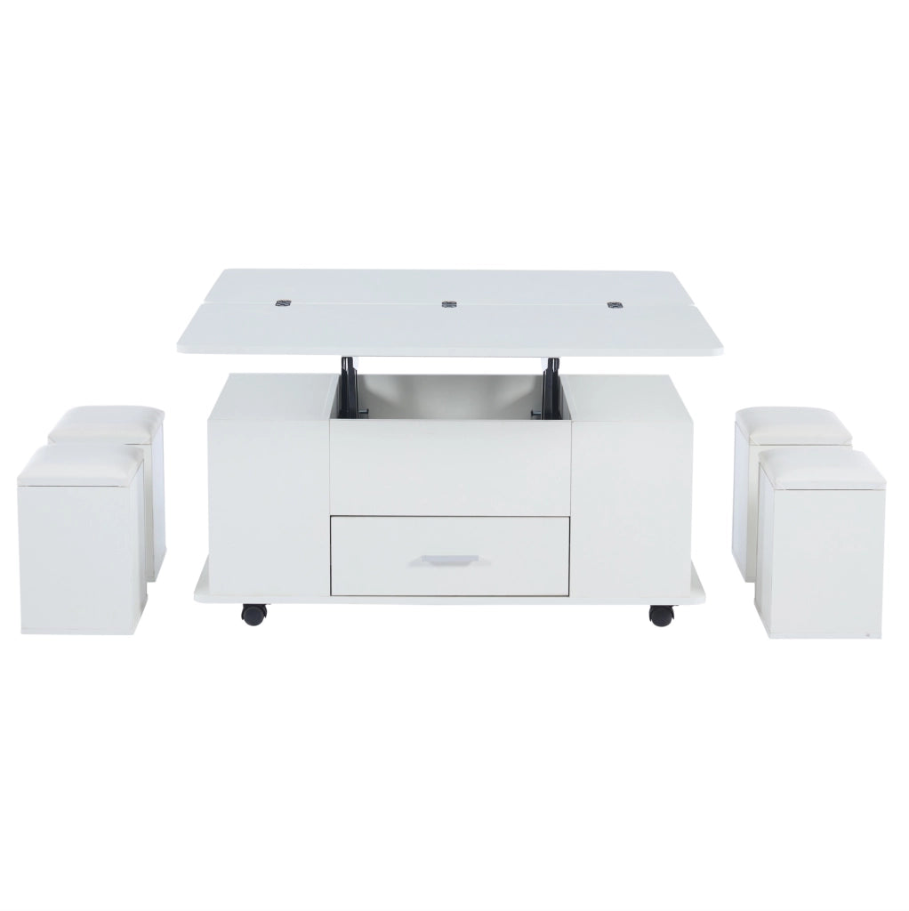 Tavolino elevabile 100 x 50 x 45 cm bianco con 4 sgabelli