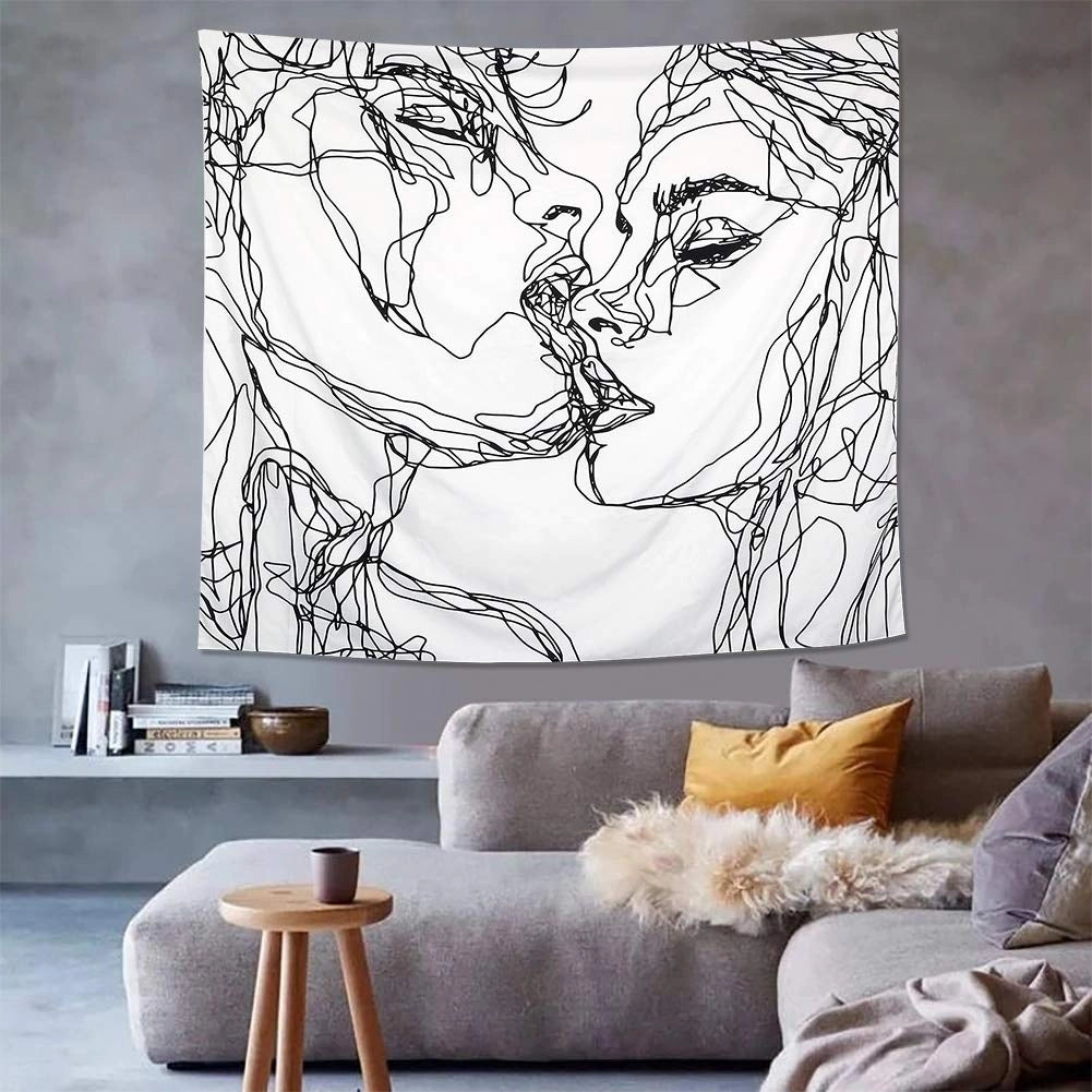 Tappeto da parete Kuss, bianco e nero, 130x150 cm, arte astratta