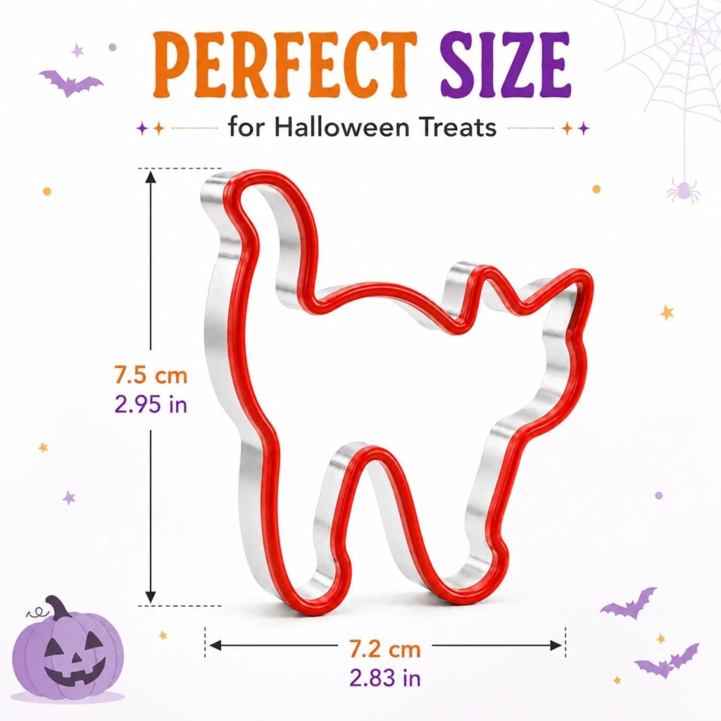 Stampo per biscotti a forma di gatto di Halloween, acciaio inossidabile, con bordo in silicone, dimensioni 10x8x1,7 cm