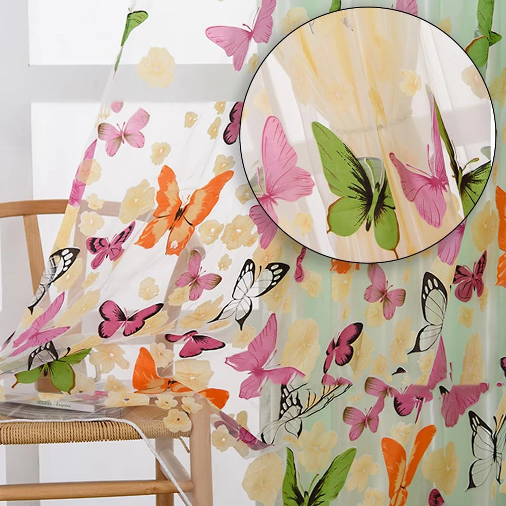 Tenda leggera, tulle, motivo a farfalle, 100x200 cm