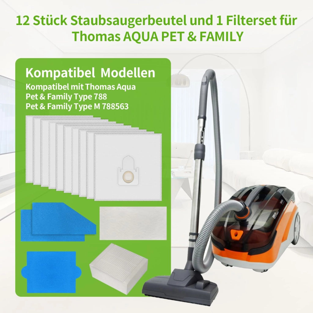 Set di sacchetti per aspirapolvere, 12 pezzi, compatibili con gli aspirapolvere Thomas Aqua Pet & Family