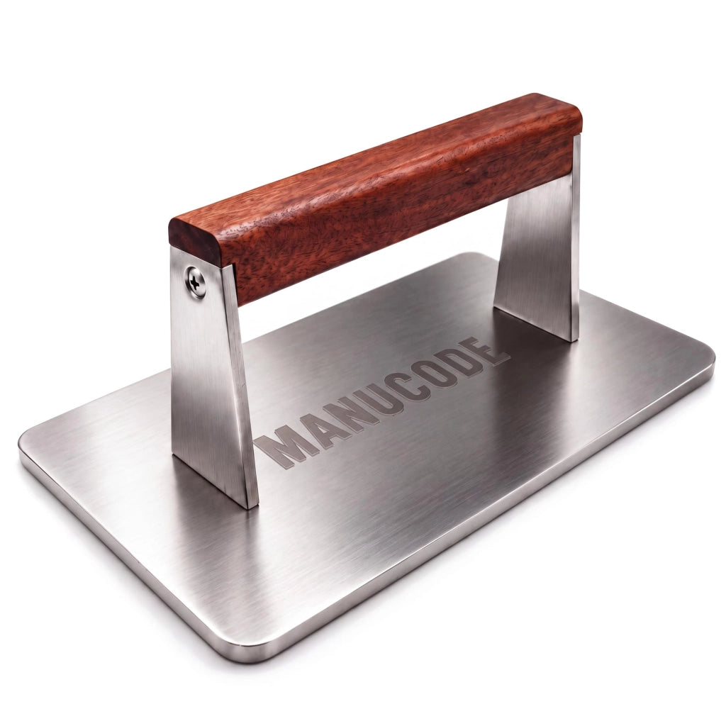 Griglia in acciaio inossidabile, dimensioni 23,5x14,5 cm, con manico in legno, peso 1,4 kg