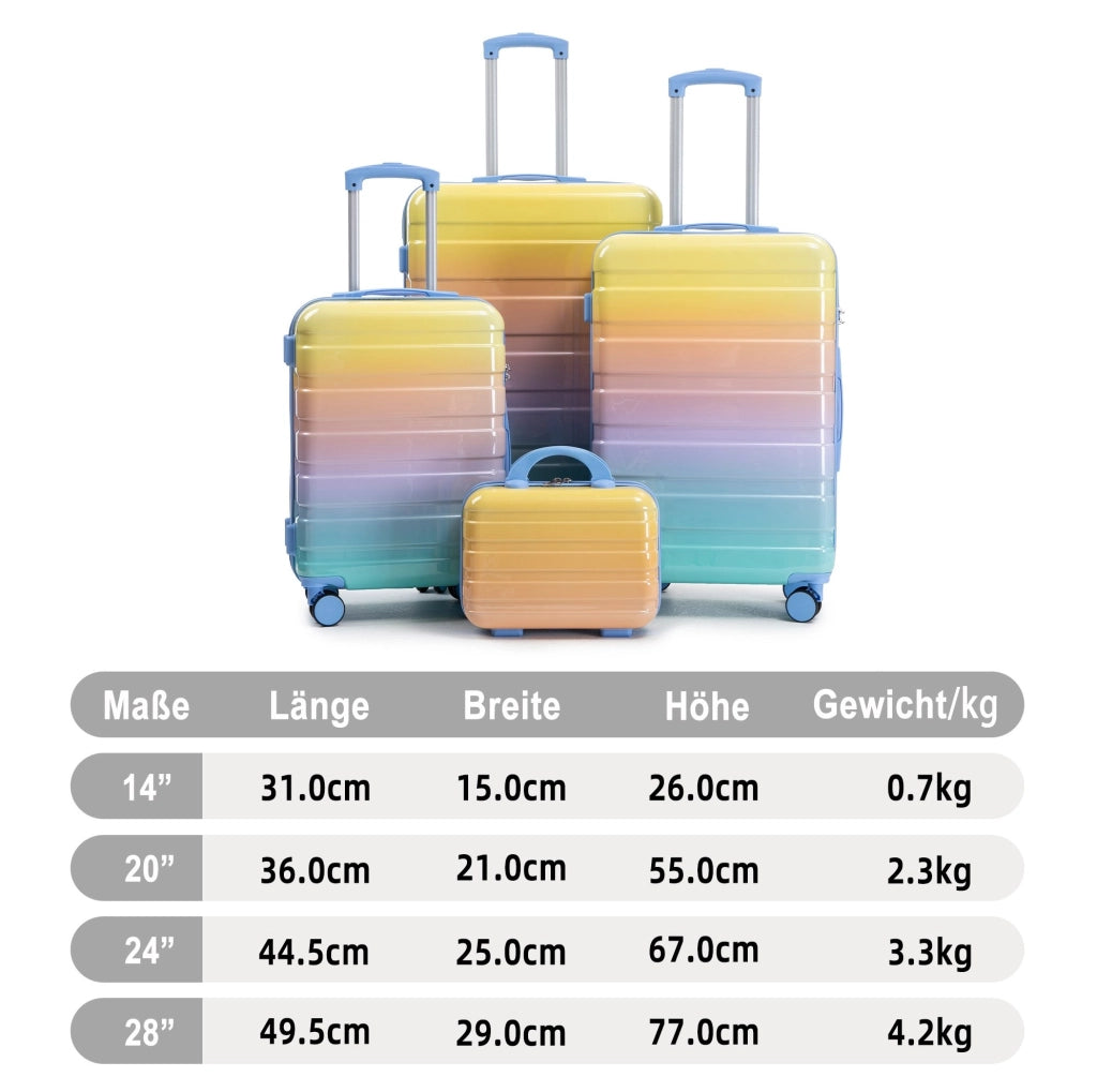 VALIGIE rigide in PC giallo 50,8/60,96/71,12 cm con beauty case, set da 4 pezzi