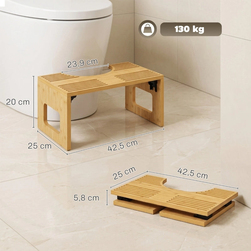 Sgabello per WC pieghevole in bambù color rovere con superficie a U e doppio sistema antiscivolo portata 130 kg