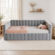 Letto Singolo 90x190 cm in Velluto Grigio con Contenitori Laterali e Due Cassetti Sotto il Letto