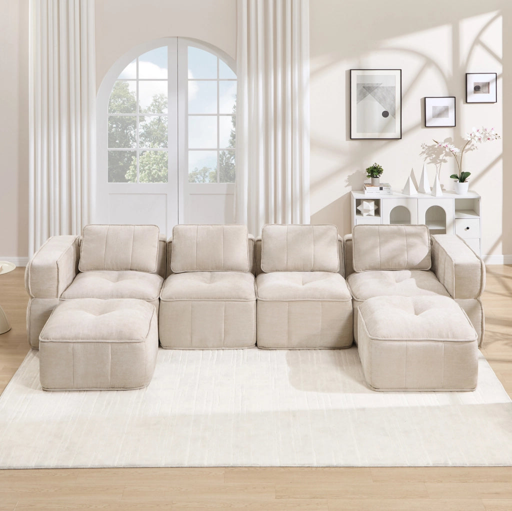 Divano modulare beige in poliestere 344 × 162 × 67 cm