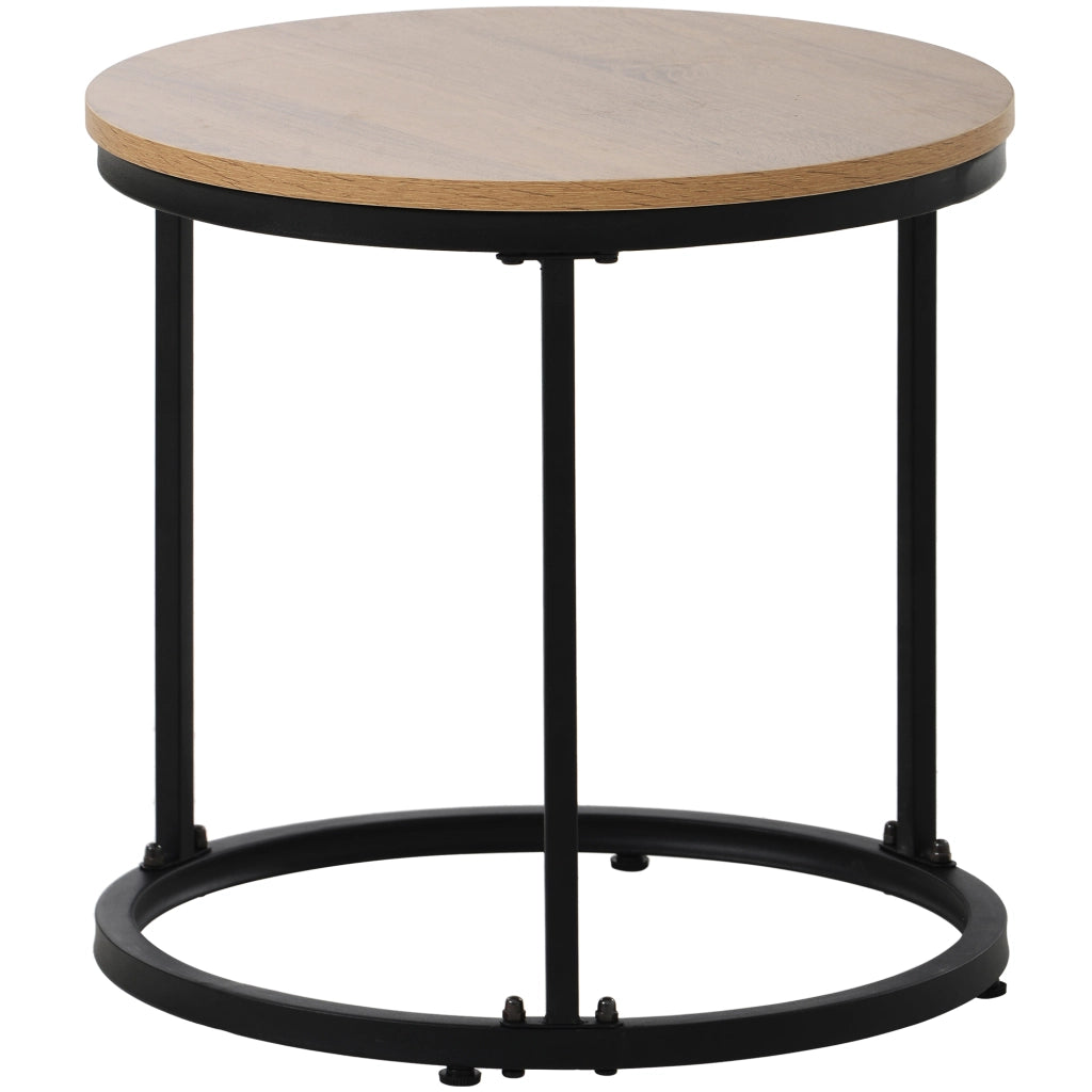 Tavolini da salotto set di 2 rotondi sovrapponibili in MDF noce e nero con struttura in metallo dal design moderno