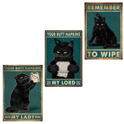 Targhette in metallo per toilette, set da 3, 20 x 30 cm, con motivi di gatti