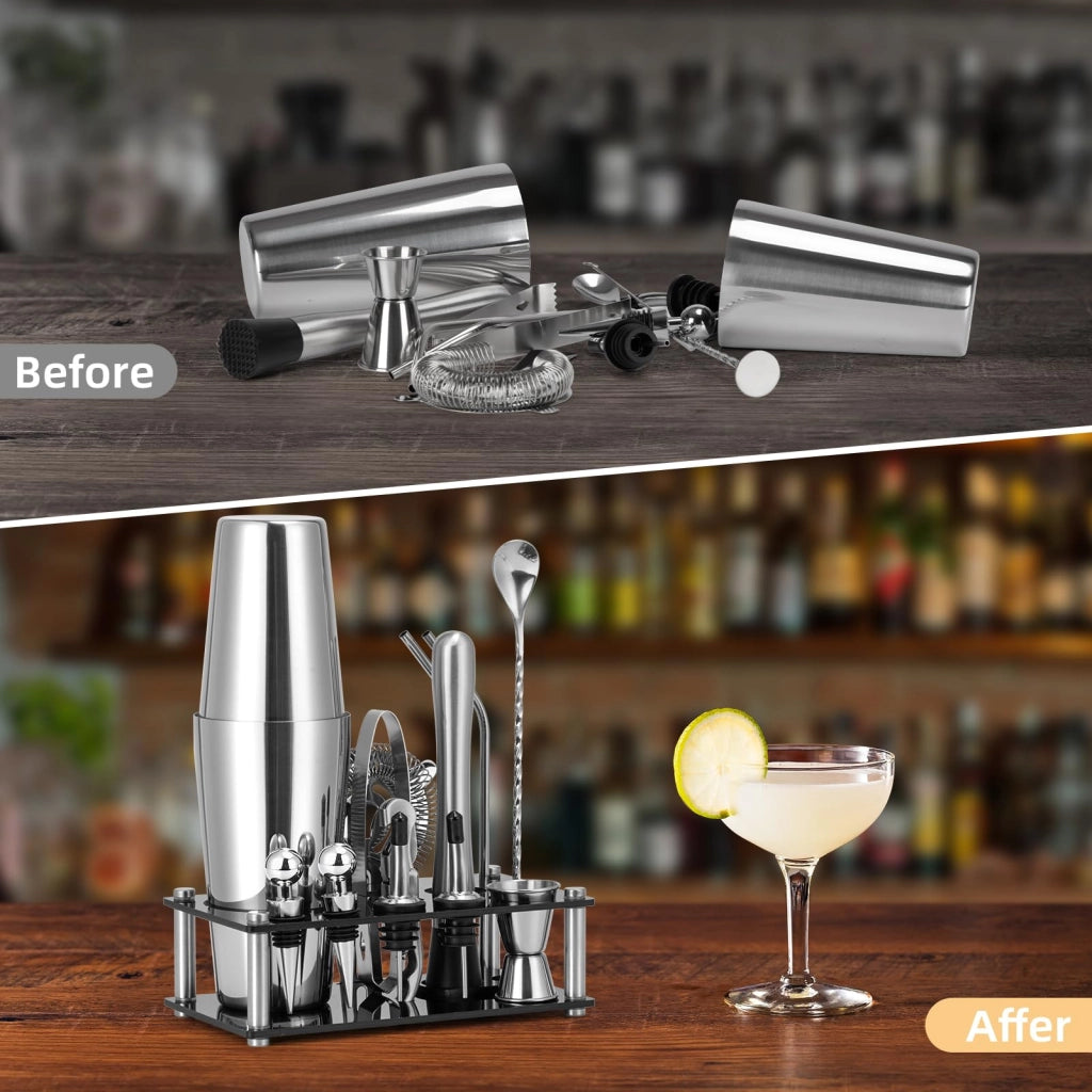 Set per cocktail, capacità 750 ml, 15 pezzi, in acciaio inossidabile, colore argento