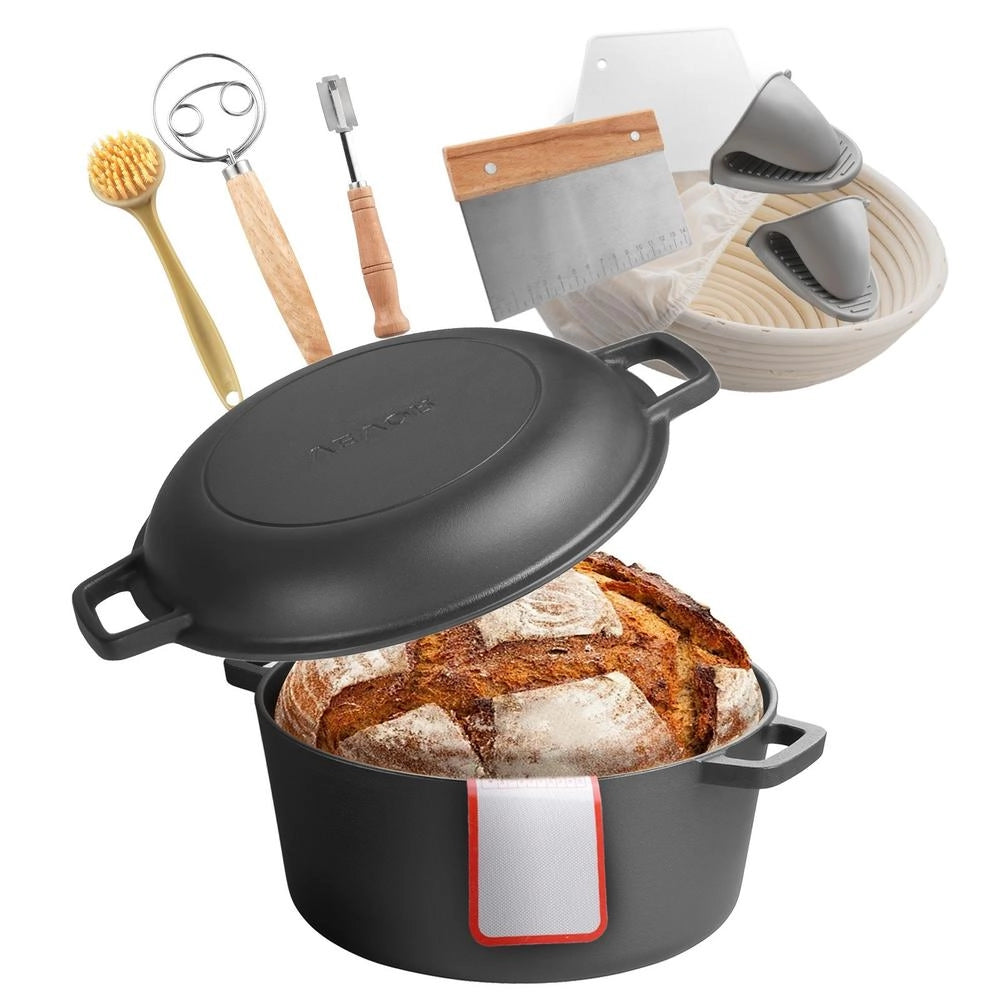 HE726 Forno Olandese in Ghisa Pre-Stagionata con Coperchio 4,73 L Pentola per Pane con Cestello di Lievitazione Robusta per Casa e Cucina Fino a 260℃
