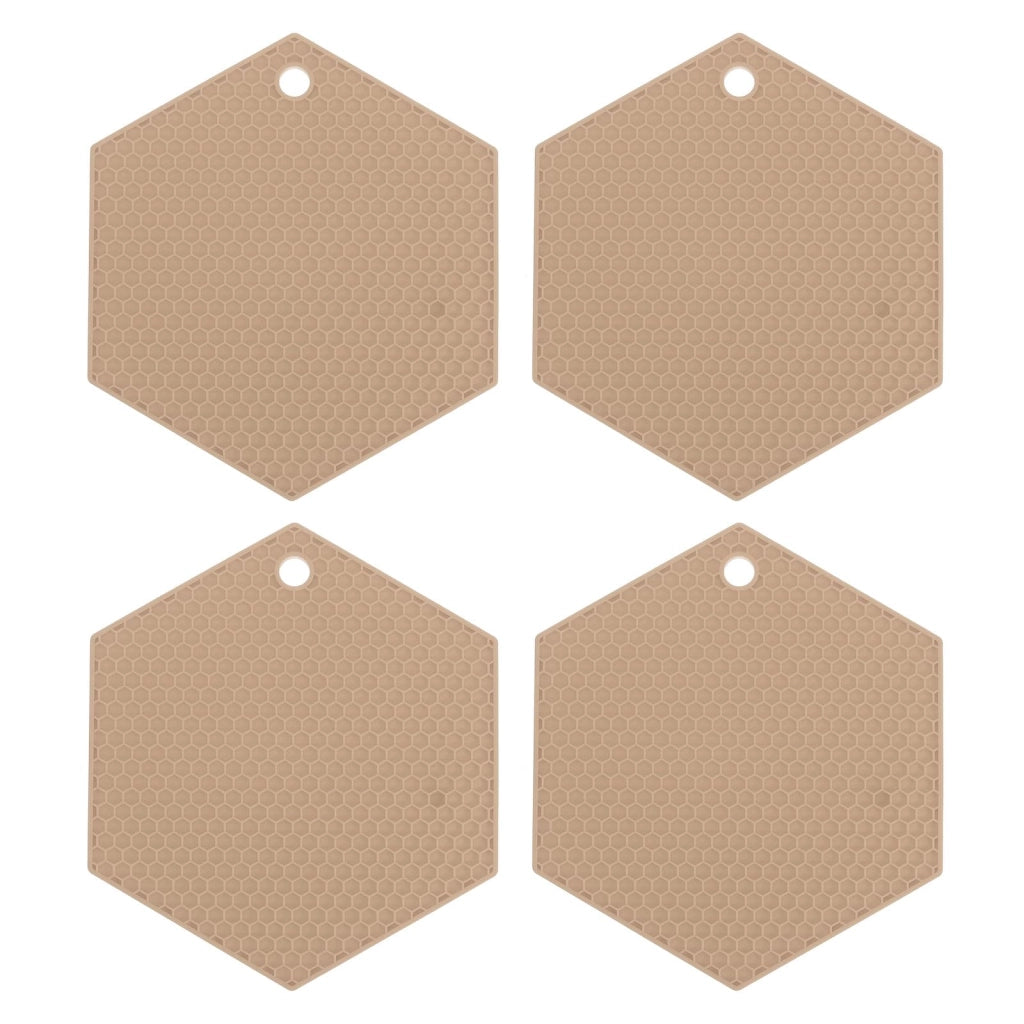 Set di 4 sottobicchieri esagonali in silicone, color beige nordico