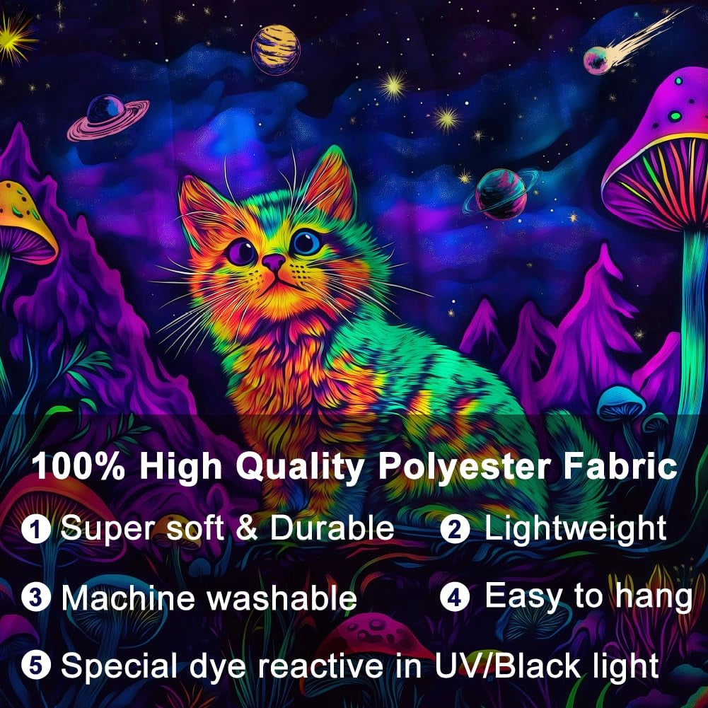 Tappeto da parete con motivo gatto, effetto luminescente, 150x130 cm