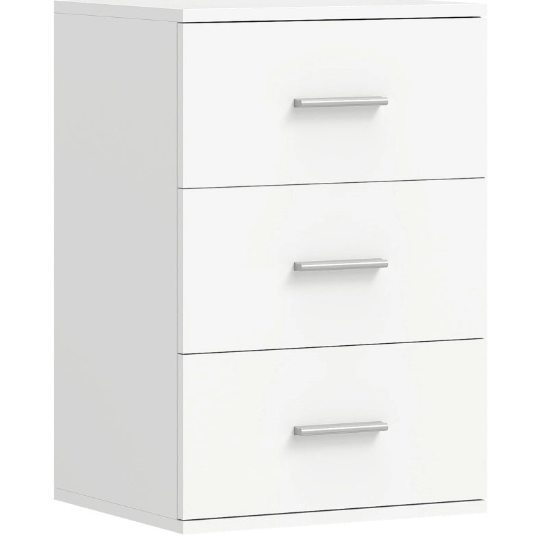 Comodino con 3 Cassetti in MDF Bianco 40x35x60 cm per Camera da Letto