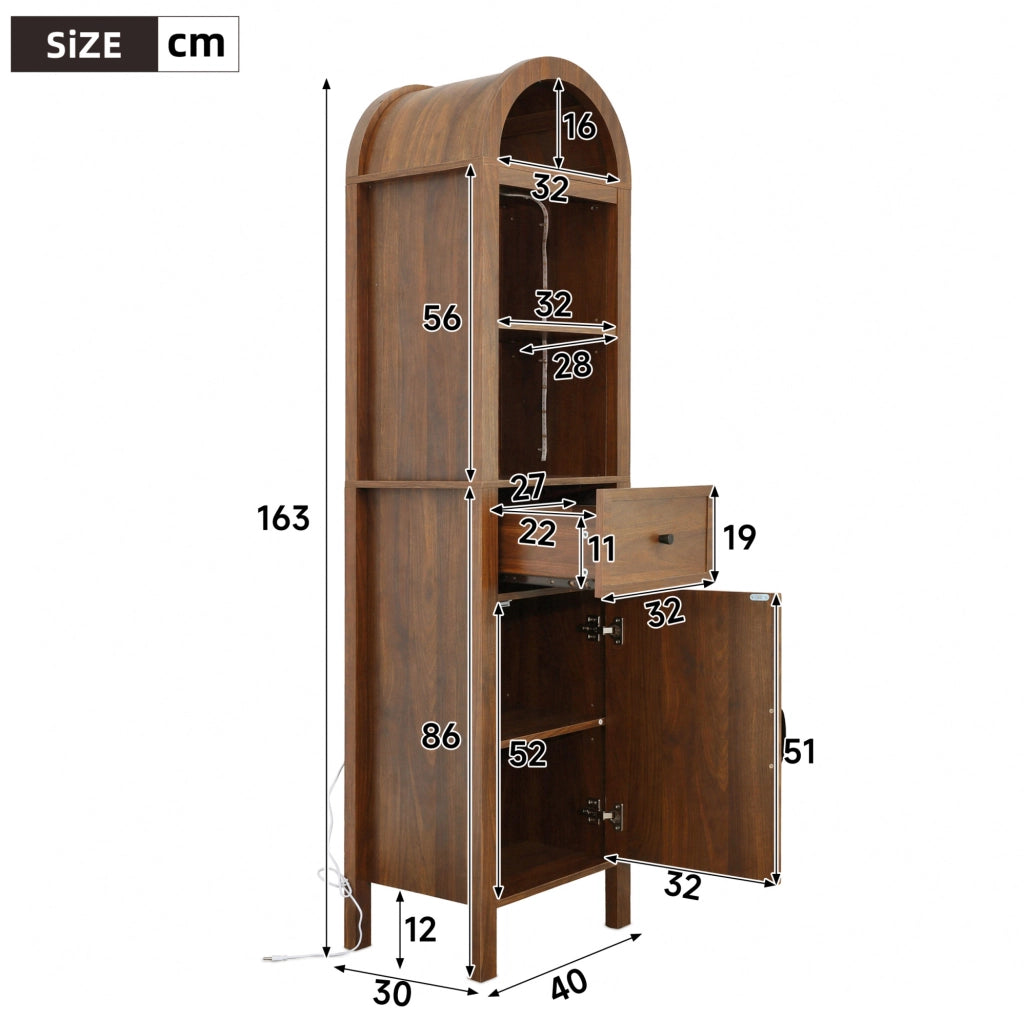 Mobile alto da bagno con luce LED e ante reversibili, 40 x 30 x 163 cm