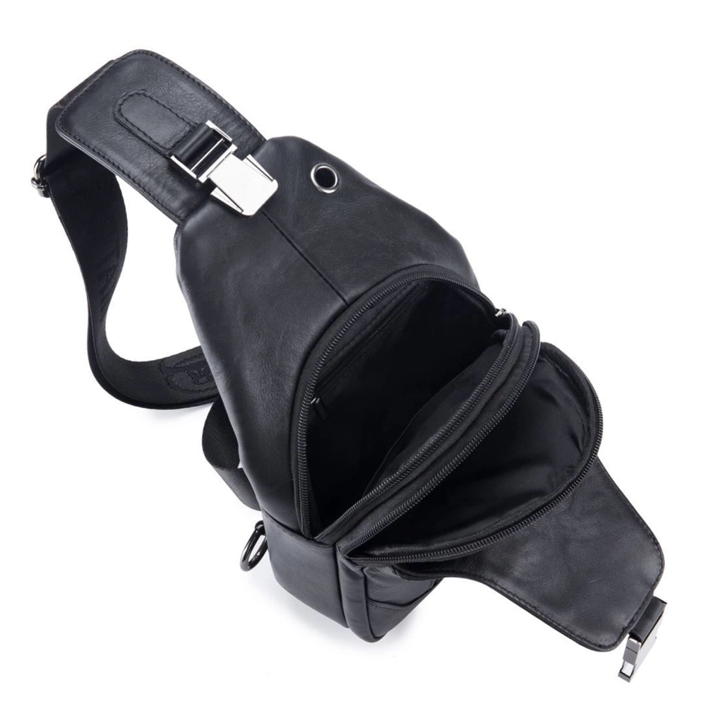 Borsa a tracolla da uomo in vera pelle nera 28 x 16 x 9 cm