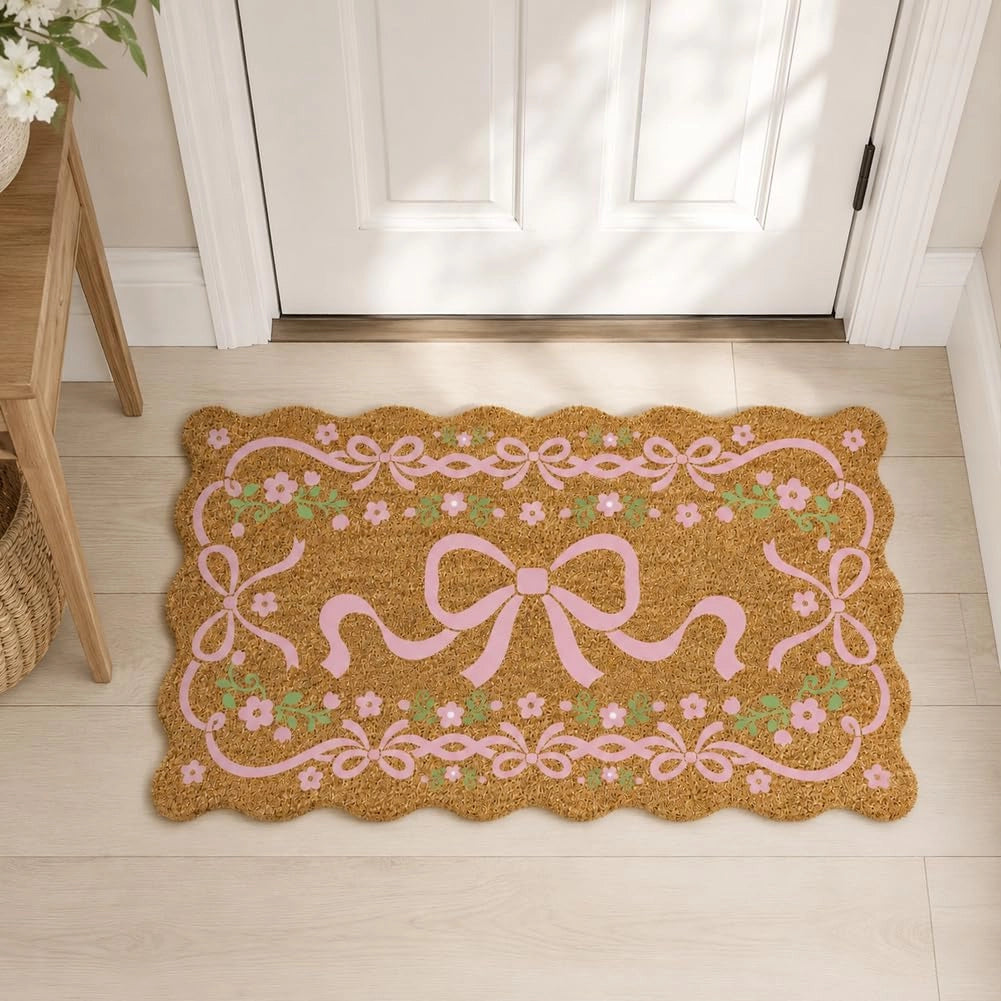 Tappetino rettangolare, 40x76 cm, antiscivolo, con fiocco rosa