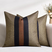 Coperte per cuscini, 50x50 cm, 2 pezzi, design moderno, colore marrone, cotone/lino