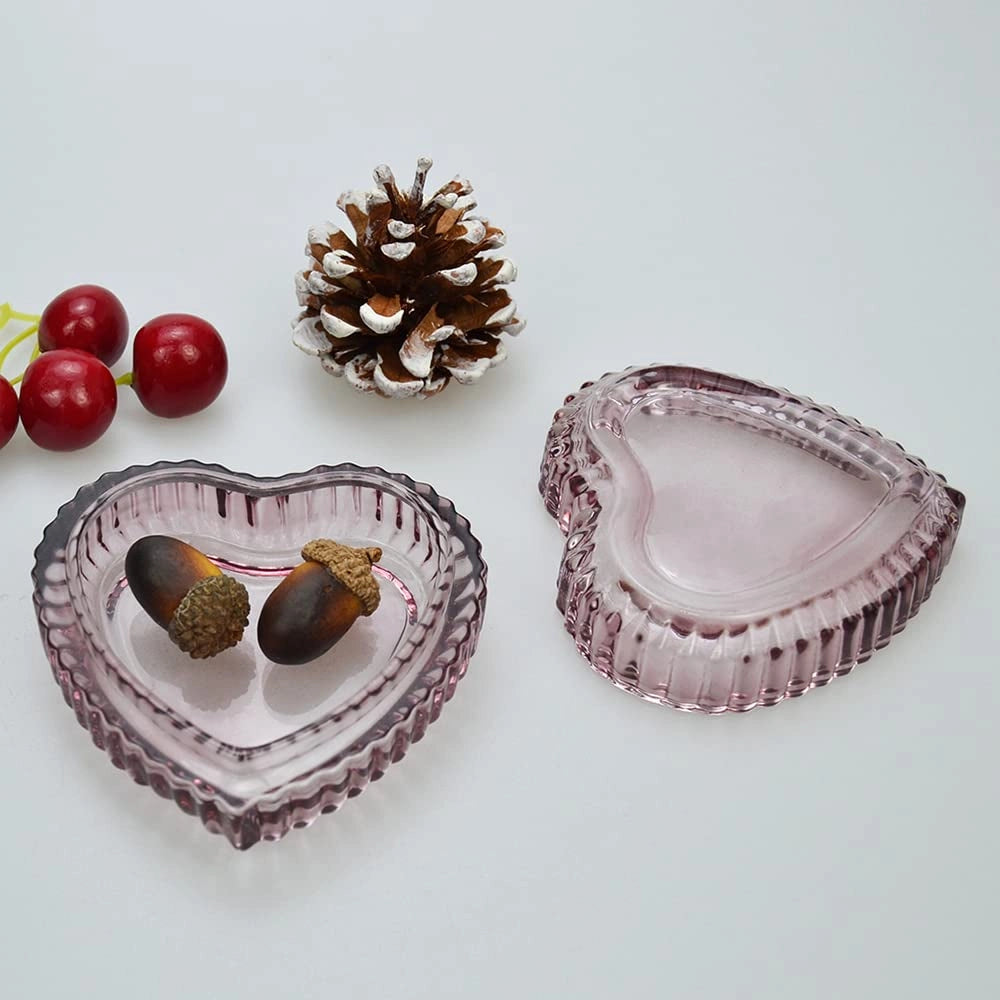 Contenitore in vetro cristallo a forma di cuore, con coperchio, 8,9 cm