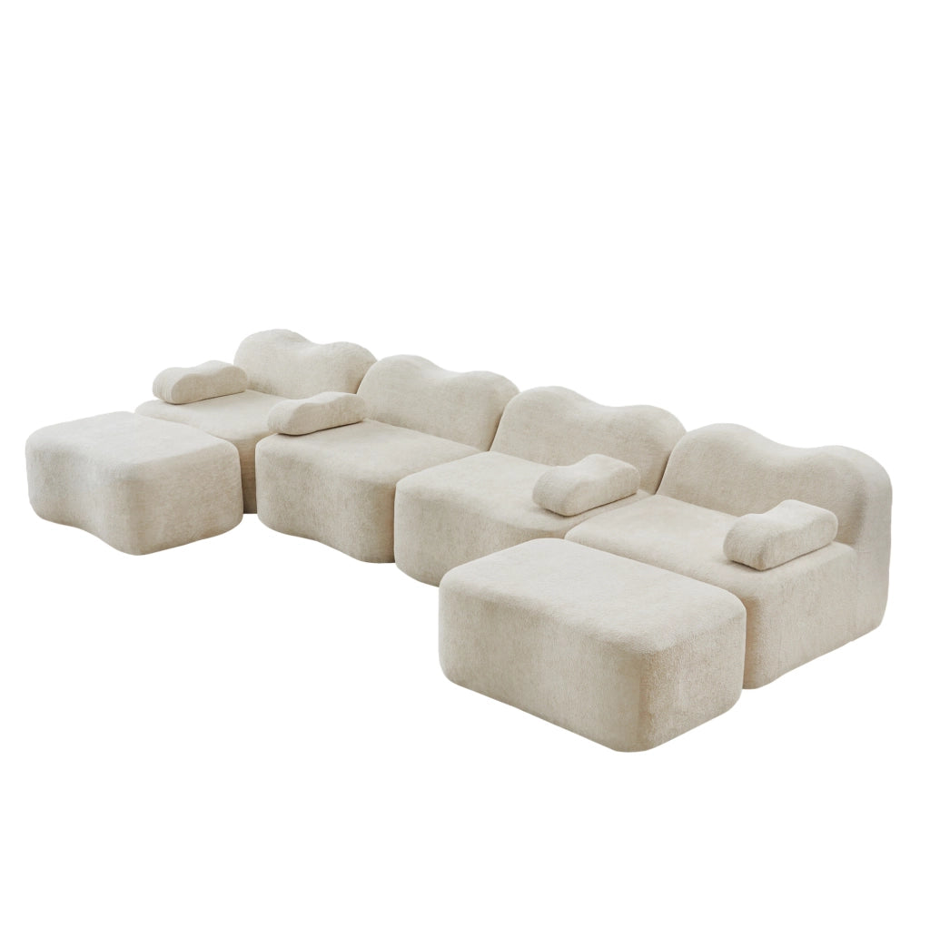 Divano modulare a U 384 x 167 x 70 cm beige, 4 posti, 2 ottomani, senza montaggio