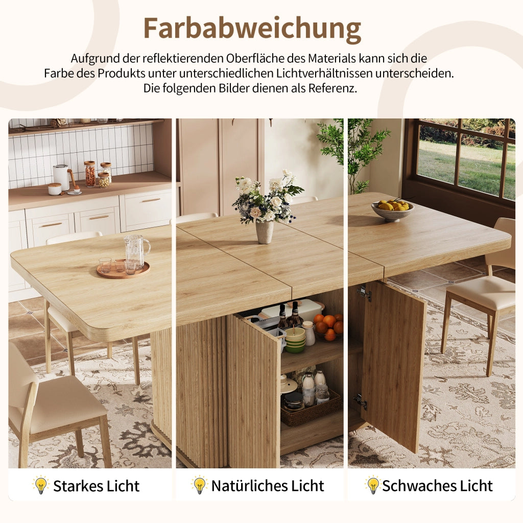 Tavolo da pranzo allungabile con vano contenitore a scomparsa 140 a 180 cm in MDF e metallo con piedini regolabili