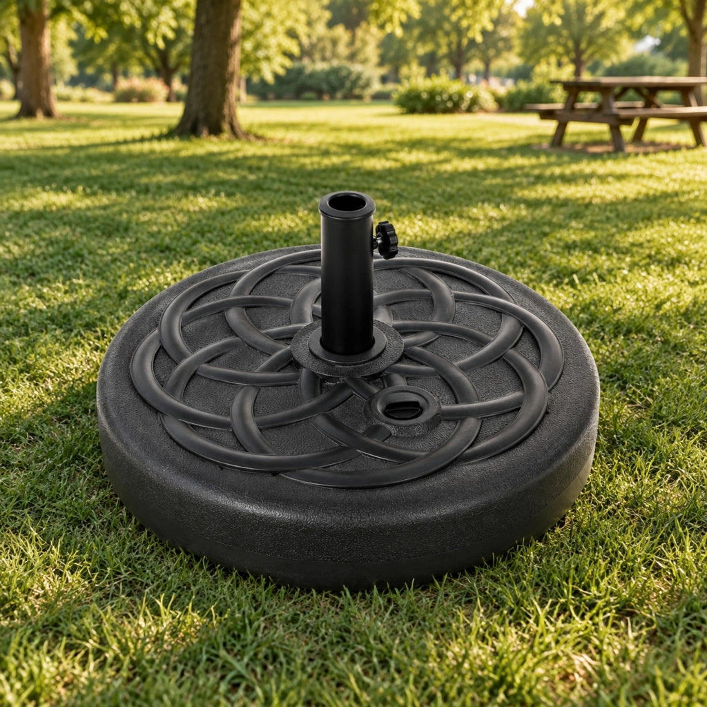 Base rotonda per ombrellone ULEVR nera, riempibile con 26 l d¡¯acqua o circa 100 kg di sabbia, per pali da 38¨C48 mm