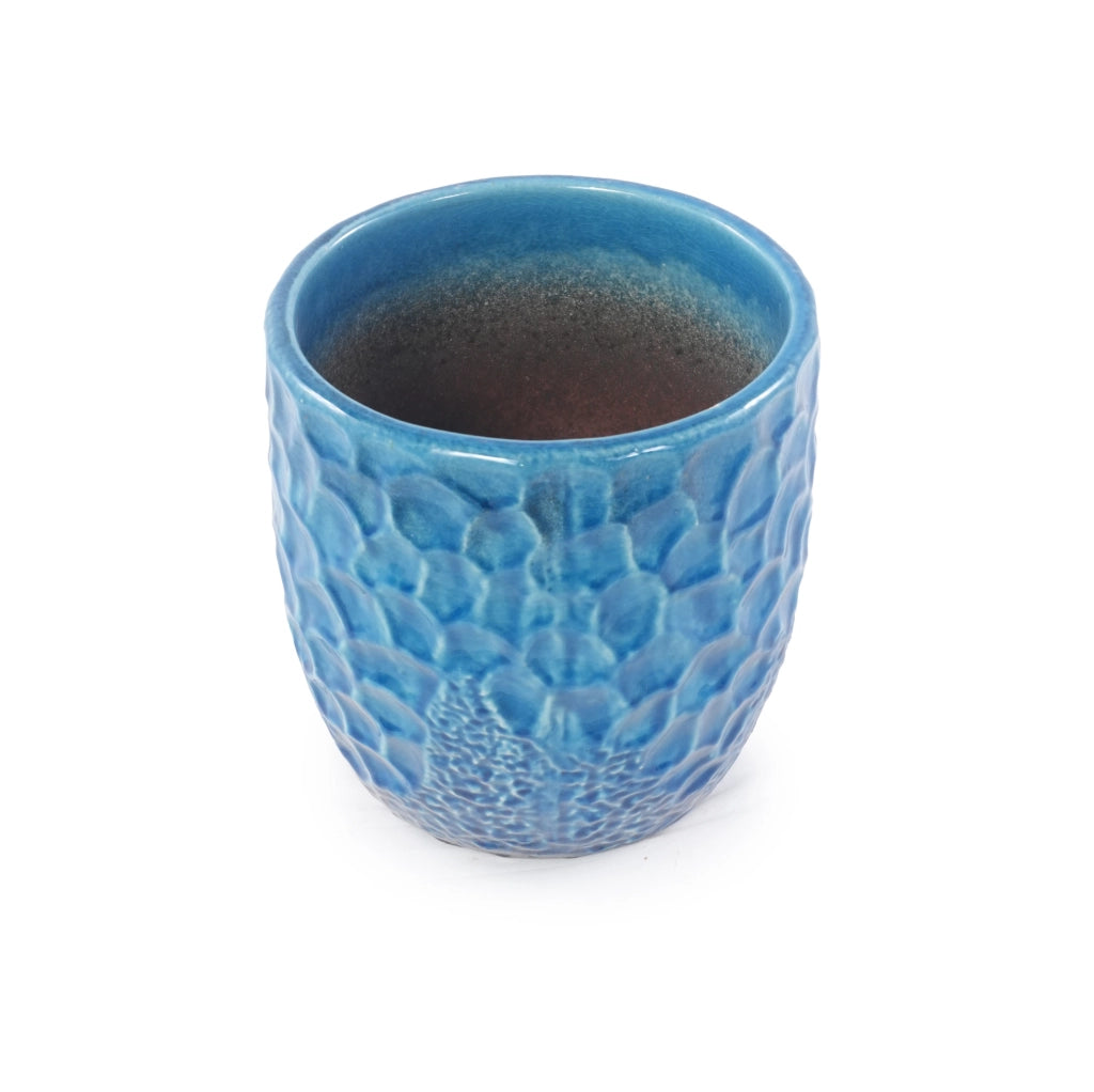 Vaso in ceramica blu lucido Ø 22,5 cm con foro di drenaggio