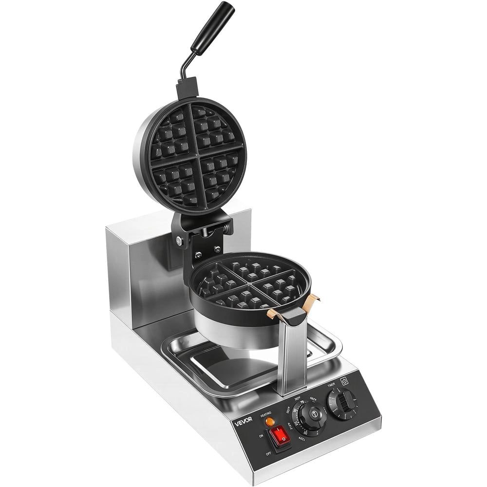Macchina per Waffle Belga UWF-2205 in Acciaio Inox 1300W Piastra Antiaderente Rotonda 190,5 mm Regolabile 50-300 ℃ per Casa