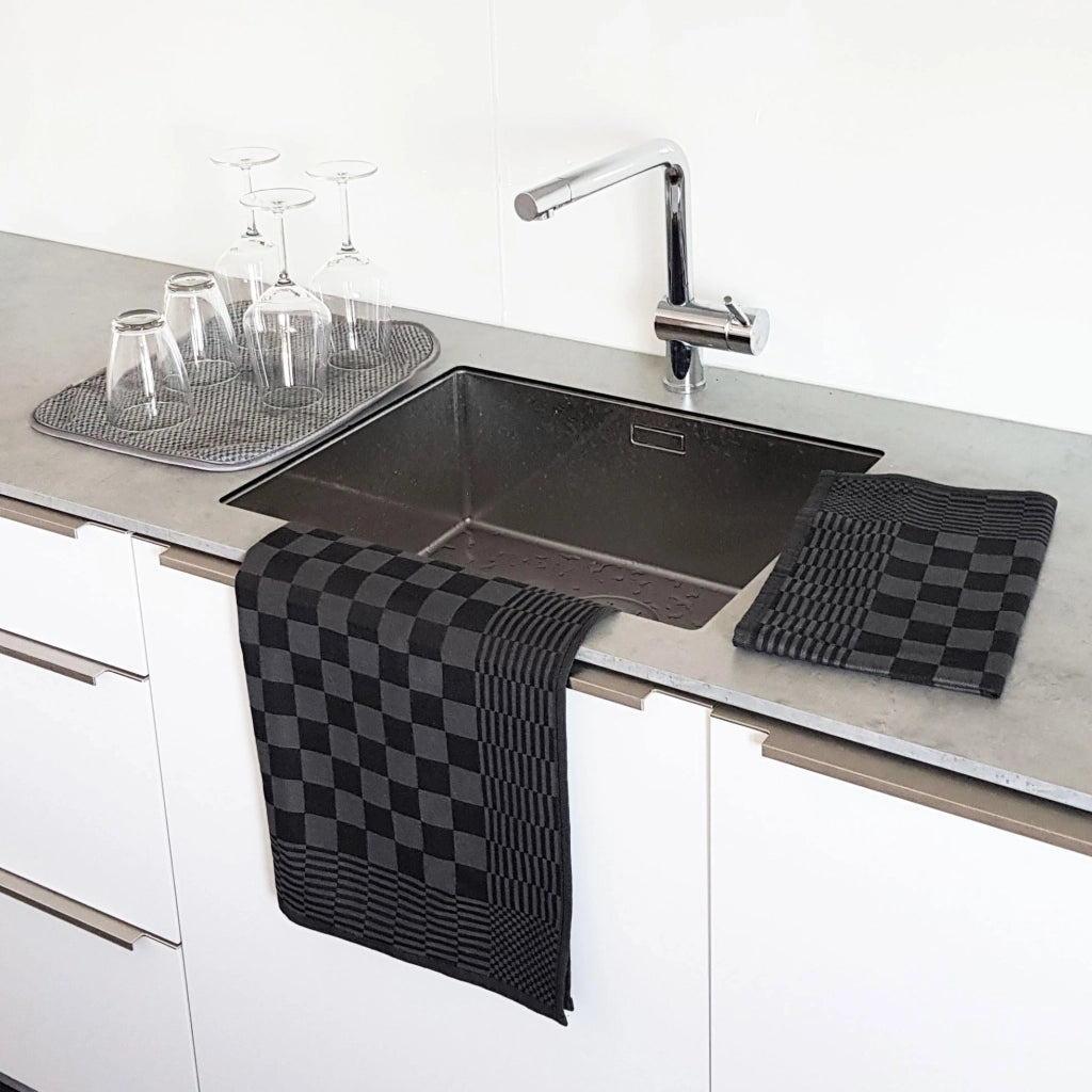 6 strofinacci da cucina, 65x65 cm, 100% cotone, 236 g/m², colore nero