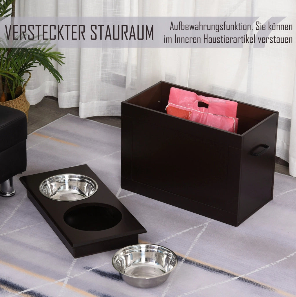 Station de Repas surélevée pour Chien 60x30x41 cm - MDF Brun avec Rangement et Gamelles