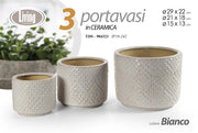 Set 3 portavasi in ceramica  bianchi Ø29/21/15 cm
