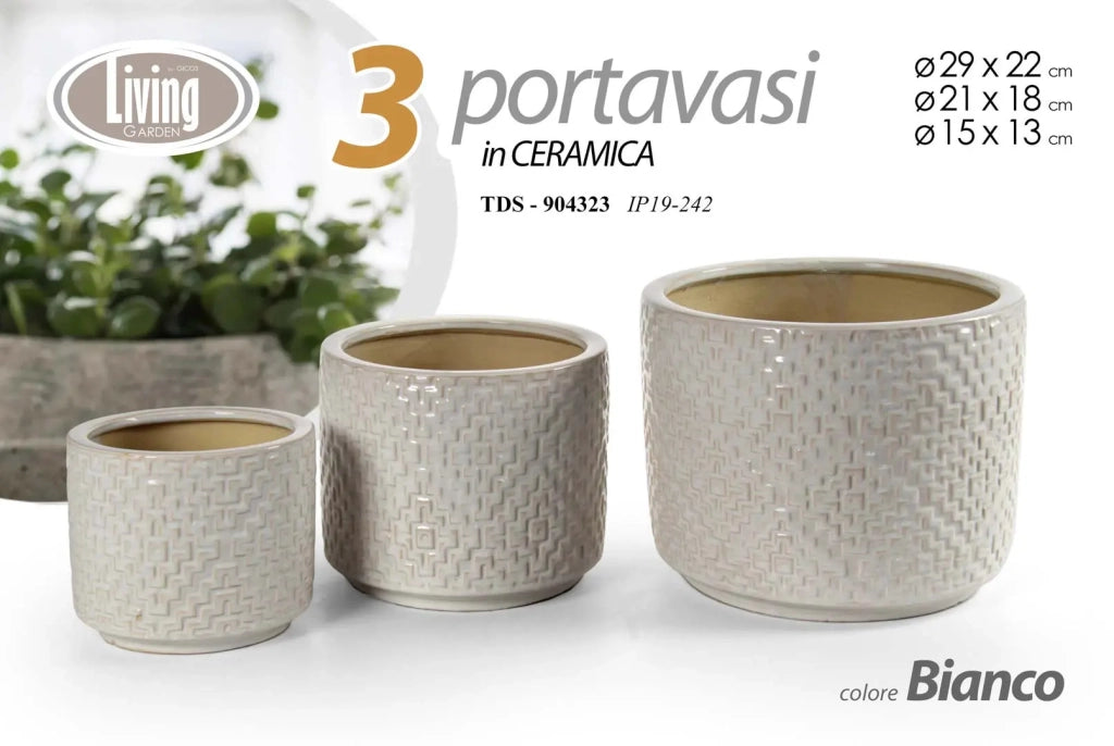 Set 3 portavasi in ceramica  bianchi Ø29/21/15 cm