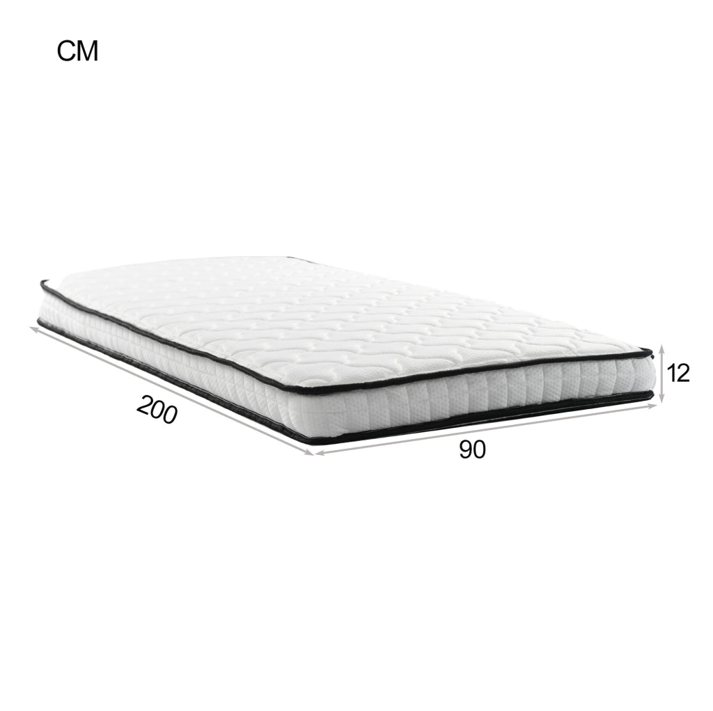 Letto doppio bambini 2x90x200 bianco con cassetti, ripiani e 2 materassi
