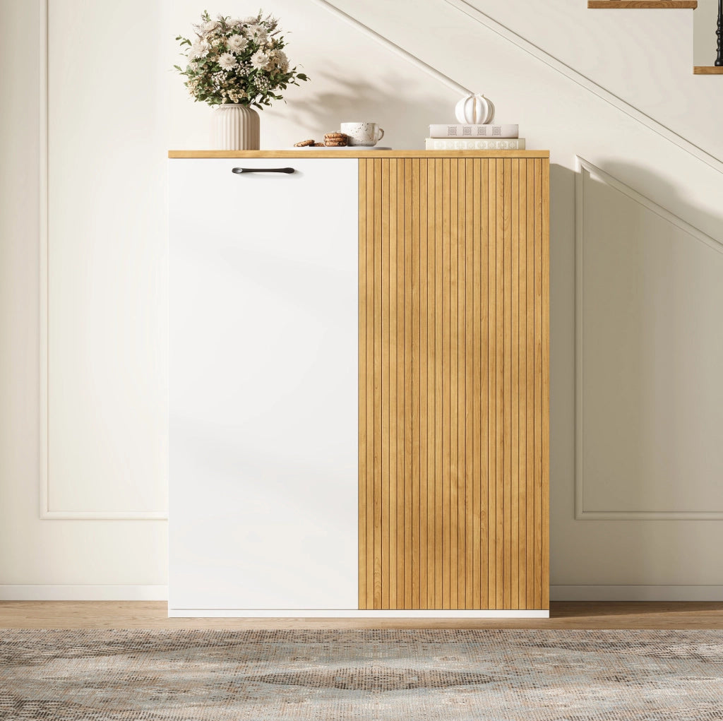 Mobile archivio in MDF bianco ed effetto rovere 80 × 40 × 110 cm