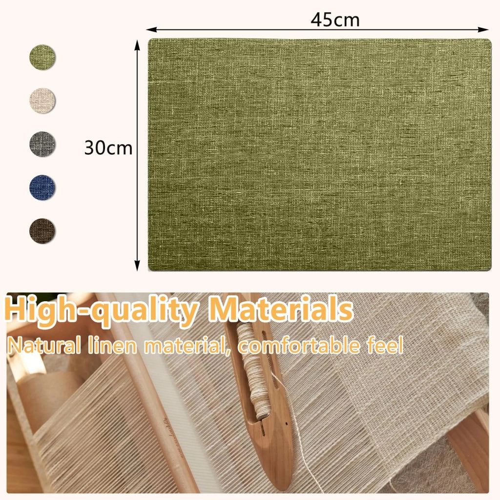 Sottopiatti in cotone e lino, confezione da 4 pezzi, 45x30 cm, colore verde, resistenti al calore