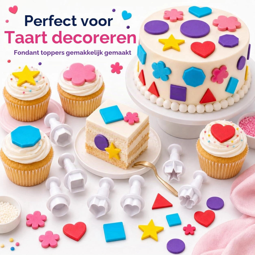 Set di formine per fondant, 24 pezzi, a forma di cuore, fiore, stella e forme geometriche
