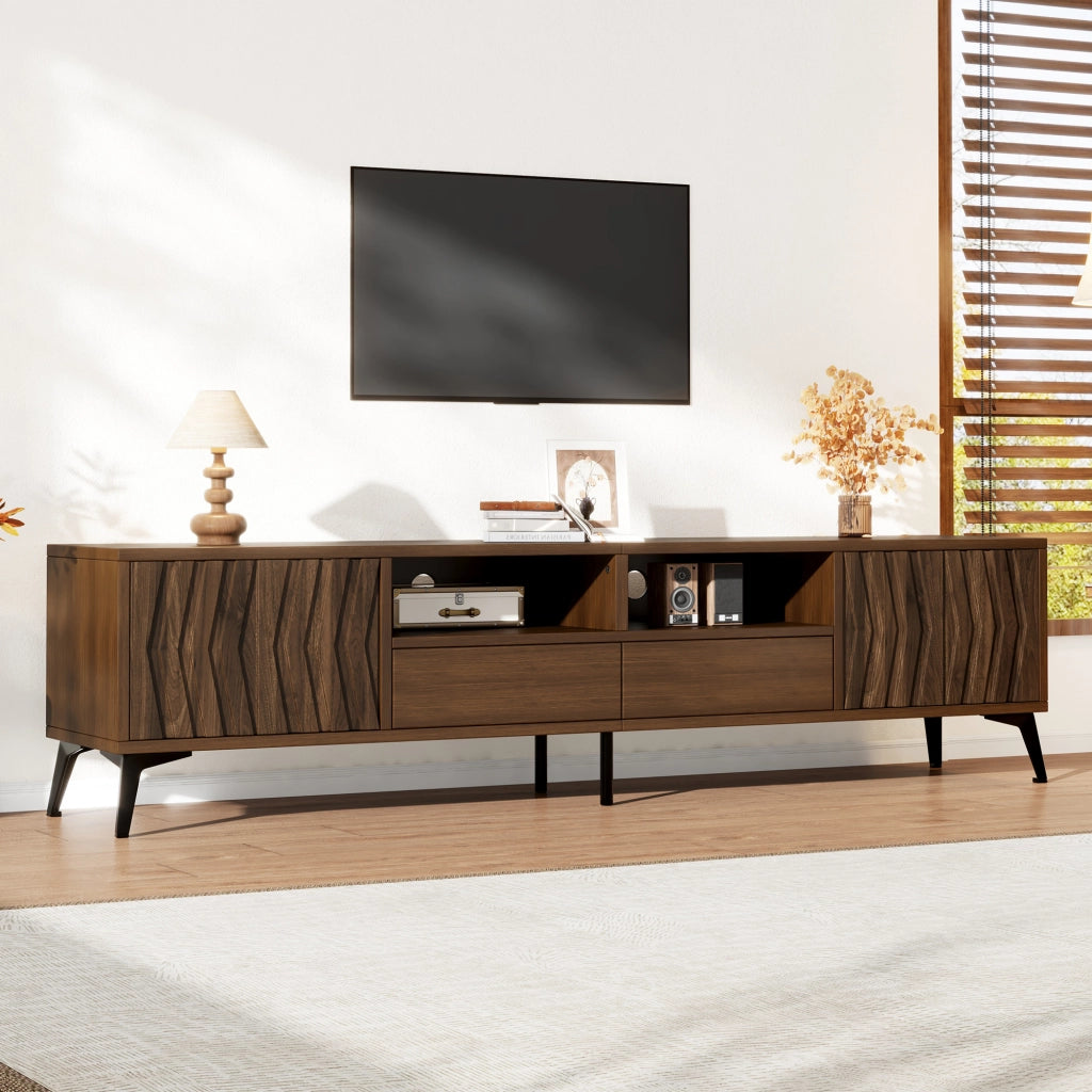 Mobile TV 180 × 35 × 45 cm con 2 ante 2 cassetti e vani aperti in truciolare color noce con gambe regolabili