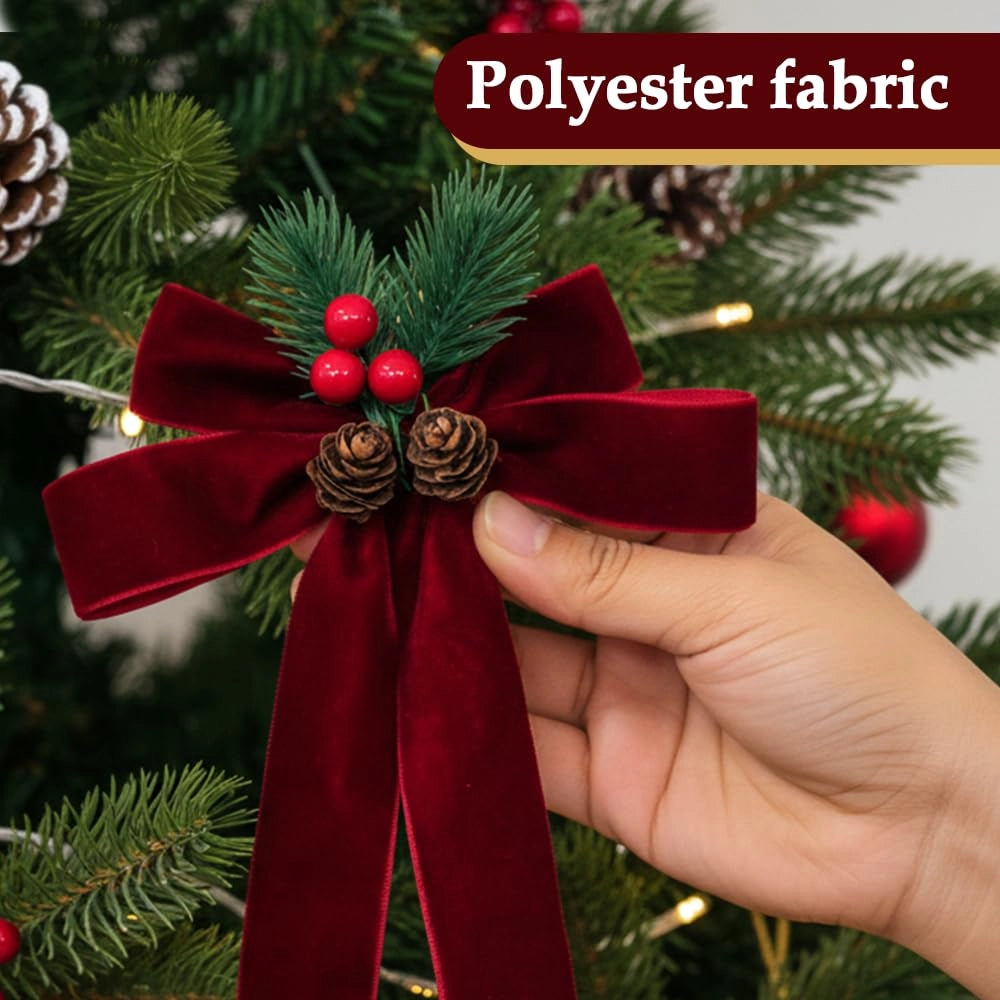12 nastri decorativi rossi per albero di Natale, con decorazioni a forma di pigna/strass