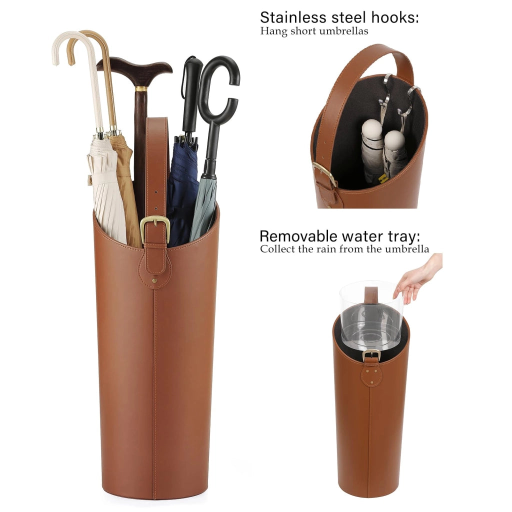 Portaombrelli in ecopelle, forma ovale, altezza 60 cm, con vaschetta di raccolta dell'acqua