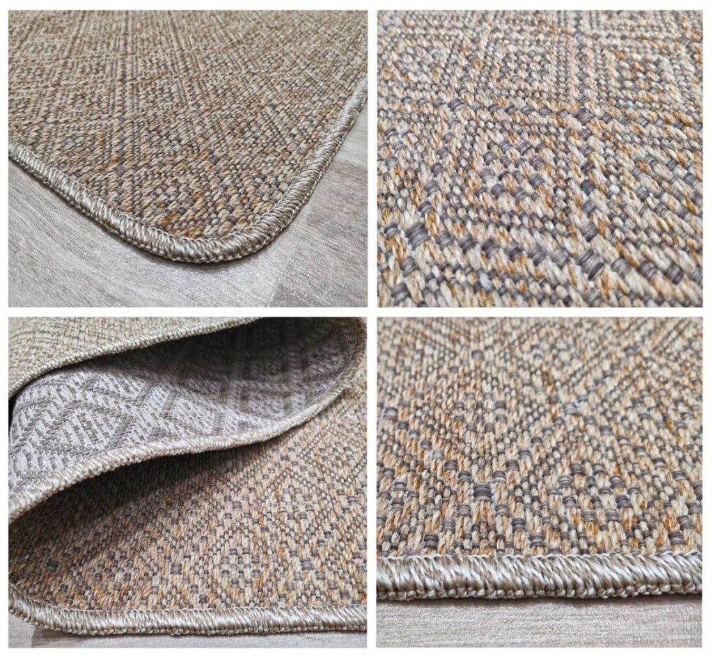 Tappeto 85x300 cm, adatto per interni ed esterni, motivo geometrico, color oro/beige
