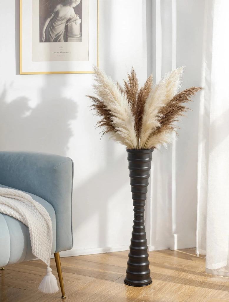 Vaso da pavimento in metallo, 66 cm, nero, stabile e dal design elegante, ideale per piante ornamentali come il pampas