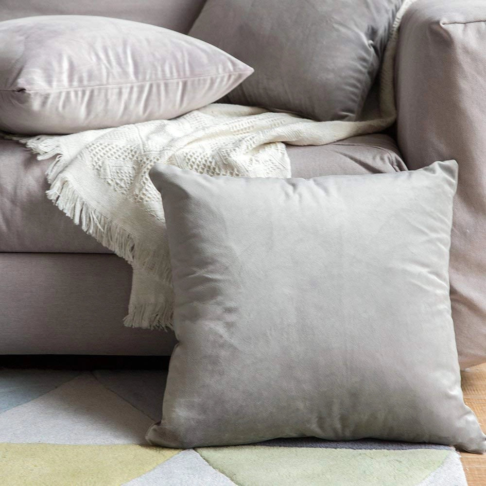 Cuscini decorativi, copri cuscini 65x65 cm, 2 pezzi, grigio, in velluto