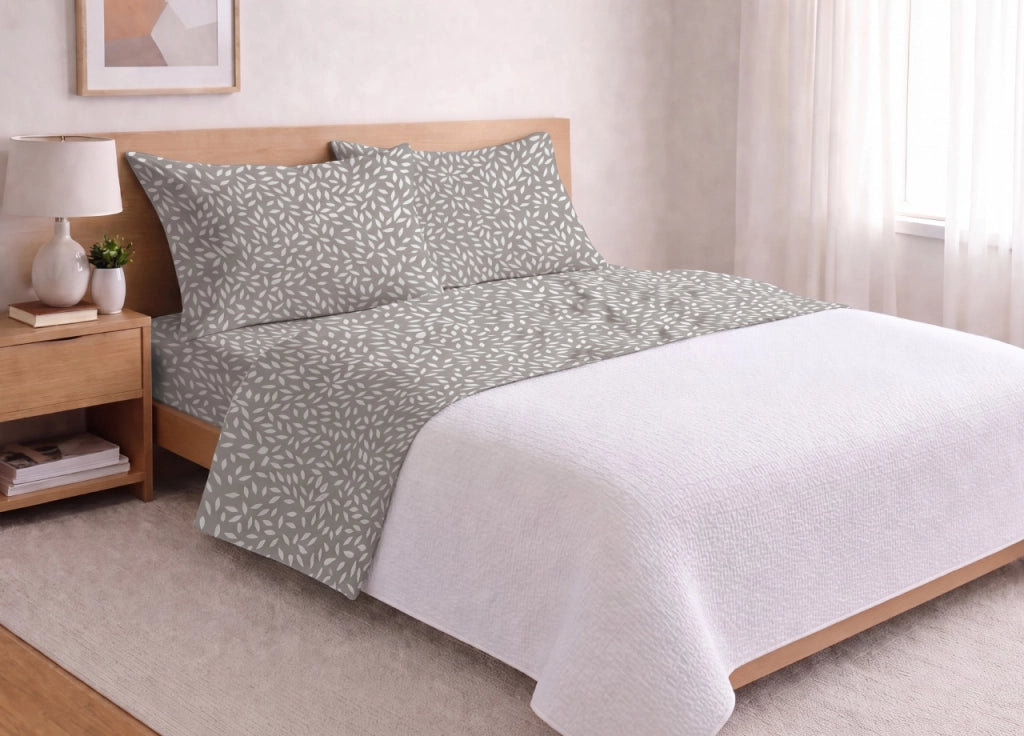 Completo Lenzuola Letto Morbida Flanella 100% Cotone Disegno Mosaico - Francese - Beige