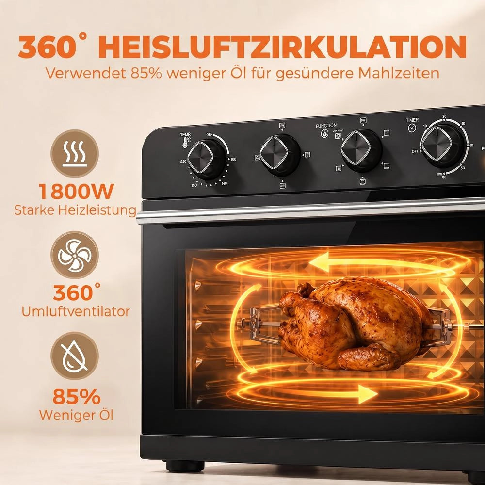 Mini fornetto elettrico ventilato e friggitrice ad aria 36 L con girarrosto 230 °C pratico e multifunzionale con teglia e griglia