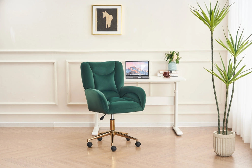 Sedia da ufficio ergonomica 64 x 62 x 97 cm, velluto verde, altezza regolabile, ruote